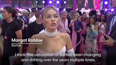 Margot Robbie joins Ryan Gosling on pink carpet for UK premiere of Barbie in London’s Leicester Square