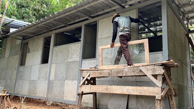 Engineers build a small home using disposable diapers in Indonesia