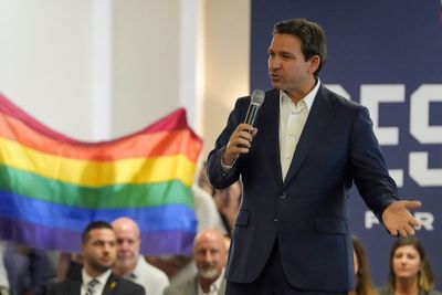 Ron DeSantis event interrupted by protester with Pride flag