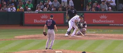 A’s Ryan Noda responds to ump’s borderline strike call by marking it in the dirt, gets tossed