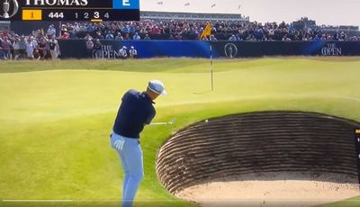 Justin Thomas hit the worst chip shot right into an Open pot bunker