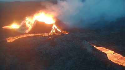 Watch as crater collapses in Iceland's new volcano, spewing rivers of lava