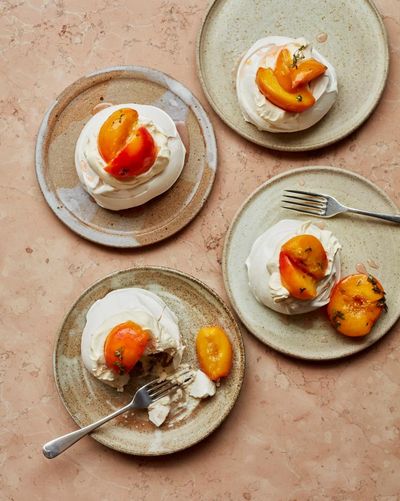 Ravneet Gill’s recipe for mini peach pavlovas