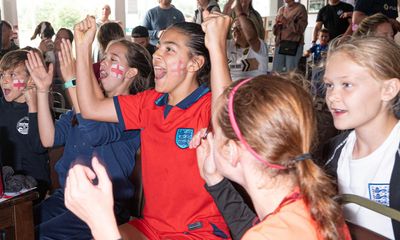 ‘We’ve come so far from saying women can’t play football’: girls gather to cheer on the Lionesses