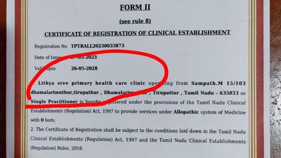 Collector orders probe into issuing renewal certificate for a quack to run clinic in Tirupattur
