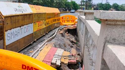 Raipur smart city project faces setback as a portion of road collapses near Budha Talab