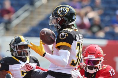 USFL interceptions leader Mark Gilbert works out for Broncos