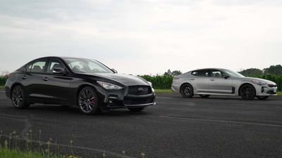 See Kia Stinger GT Drag Race Infiniti Q50 Red Sport In Close Sedan Showdown