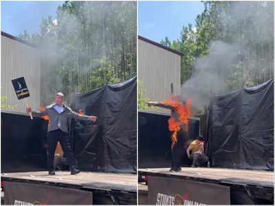 Harrison Ford’s Indiana Jones stunt double sets himself on fire at actors’ strike rally