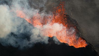 Iceland's 'baby volcano' is still spewing lava rivers, in a tantrum visible from space