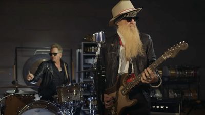 Watch Billy Gibbons tear it up on a custom Fender Strat made out of cardboard – with Matt Sorum playing cardboard drums