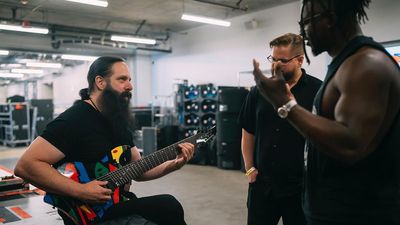 Tosin Abasi declares John Petrucci the GOAT and gifts him an Abasi Concepts ēmi 8-string in a cult classic Picasso finish