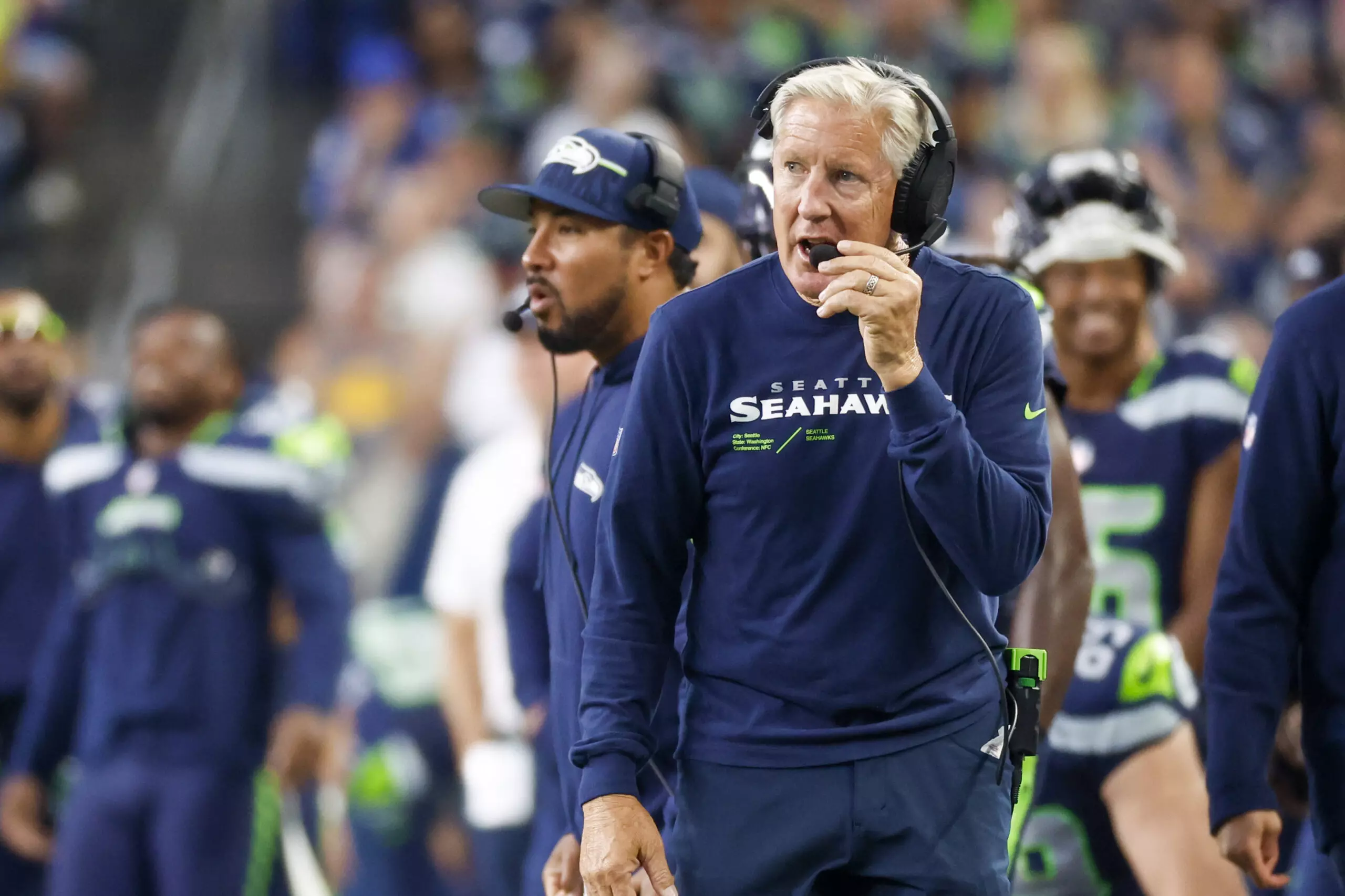 Seattle Seahawks tight end Colby Parkinson (84) stands on the field during  the first half of an NFL football game against the Los Angeles Rams,  Sunday, Jan. 8, 2023, in Seattle. (AP