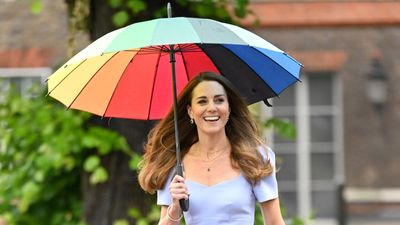 Princess Catherine's rainbow umbrella is the perfect colourful accessory for rainy weather - and less than £10!