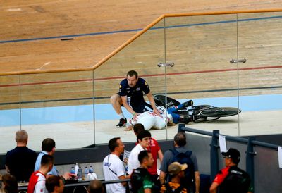 Great Britain’s team pursuit world title defence ends with crash in qualifying