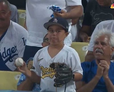 A young Dodgers fan had the most meme-worthy reaction to fielding a ball in play