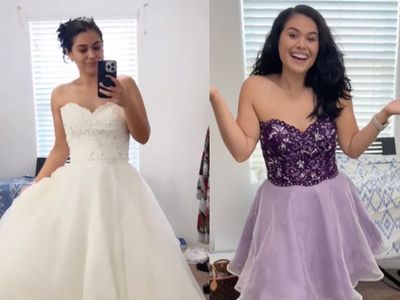 Bride cuts and dyes her wedding dress purple for Taylor Swift’s Eras Tour