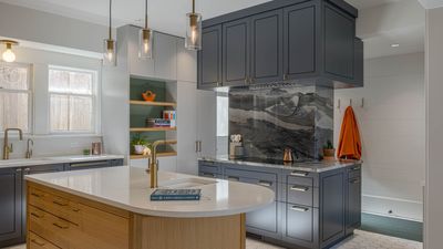 This genius design idea declutters your kitchen and zones a small space. Win win!