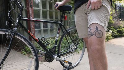 This bike helped Adam Goldberg find solace during the pandemic, so he had it tattooed on his thigh