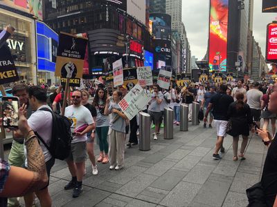 Writers and Actors Protest in Times Square