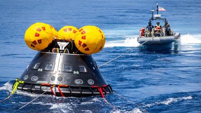 Artemis 2 moon mission practice recovered crew from an Orion spacecraft at sea