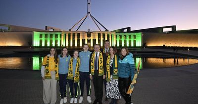 Parliament House turns green and gold as Matildas progress to final eight