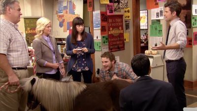 Parks And Rec Icon Li’l Sebastian Joins The Comedy’s Cast On The Picket Lines, And Aubrey Plaza Is Totally Channeling April Ludgate