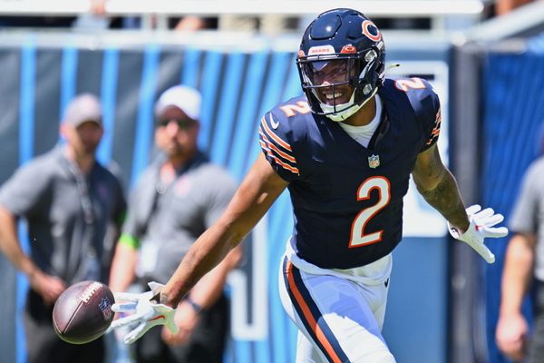 Chicago Bears' Khalil Herbert heads to the end zone for a touchdown in an  NFL preseason football game against the Tennessee Titans Saturday, August  12, 2023, in Chicago. (AP Photo/Charles Rex Arbogast