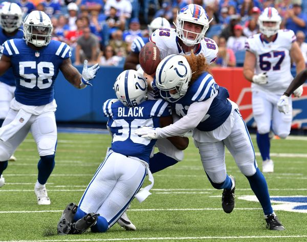 Indianapolis Colts running back Jake Funk (37) runs with the ball during  the first half an NFL preseason football game against the Buffalo Bills in  Orchard Park, N.Y., Saturday, Aug. 12, 2023. (