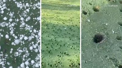 The Shocking Moment Giant Hailstones Destroy Golf Course Green