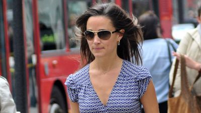 We loved Pippa Middleton's body-hugging indigo patterned wrap dress and peep toe wedges