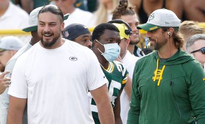 Aaron Rodgers fed the David Bakhtiari Jets trade rumors by randomly tagging the Packers OT on Instagram