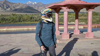 Rahul Gandhi rides motorcycle from Leh to Pangong Lake