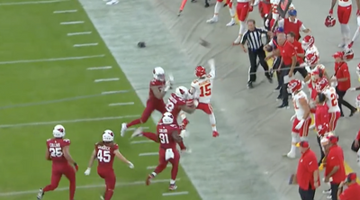 Patrick Mahomes tried to deliver a surprise pass while leaping out of bounds