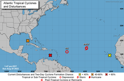 Tropical Storm Emily takes shape in the Atlantic, as storm activity starts to warm up