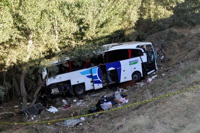 A bus crashes off the road in central Turkey, leaving 12 passengers dead