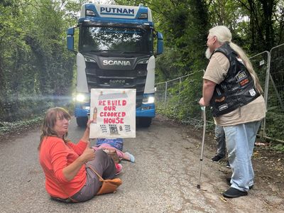 Activists hold protest at Crooked House Pub rubble as builders move on to site
