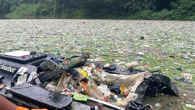 Robotic boat collects garbage in Meghalaya lake near Shillong