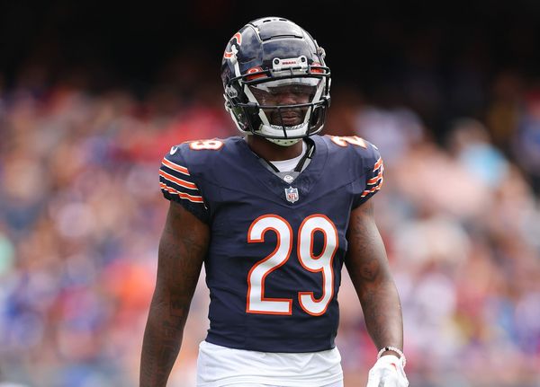 Chicago Bears fullback Robert Burns (45) celebrates after scoring a  touchdown against the Buffalo Bills during the second half of an NFL  preseason football game, Saturday, Aug. 26, 2023, in Chicago. (AP