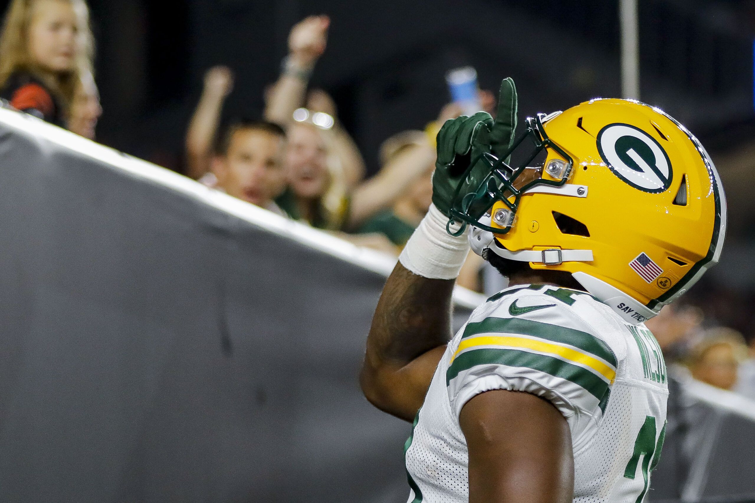 Green Bay Packers wide receiver Jayden Reed (11) celebrates after his  touchdown during the first half of a preseason NFL football game against  the New England Patriots, Saturday, Aug. 19, 2023, in