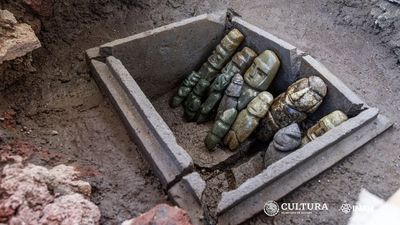 Stone human 'effigies' unearthed at Aztec temple in Mexico City were likely looted in battle and offered to the gods