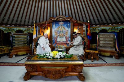 Pope praises Mongolia's tradition of religious freedom from times of Genghis Khan at start of visit