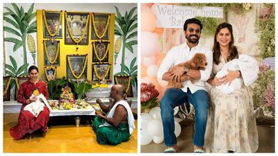 Klin Kaara attends her first Varalakshmi Vratham with her mom, Upasana Konidela
