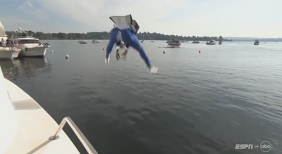 Fully clothed Robert Griffin III ripped his pants on ESPN broadcast while jumping in a lake