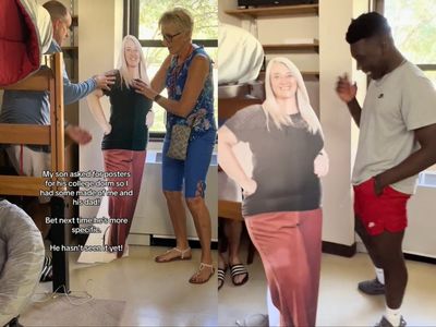 Mother leaves cardboard cutout of herself in son’s college dorm room