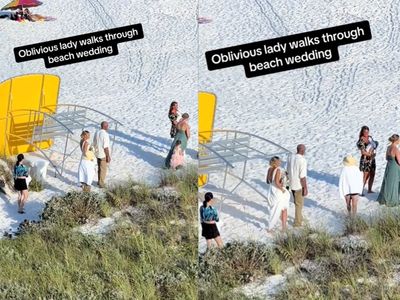 ‘Oblivious’ woman defended after walking through beach wedding: ‘They don’t own the beach’