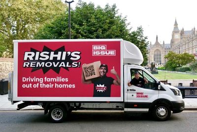 Big Issue takes aim at PM with 'Rishi's Removals' van outside Westminster