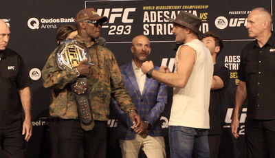 UFC 293 video: Israel Adesanya, Sean Strickland have awkward exchange at first faceoff