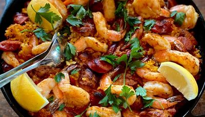 End-of-summer paella is a delicious meal cooked on the grill or the stovetop