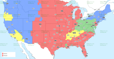 TV broadcast map for Ravens at Bengals in Week 2